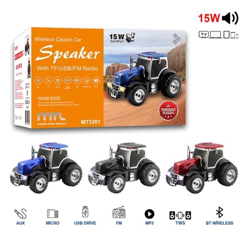 MT3201 15W KLASİK TRAKTÖR ARABA BLUETOOTH HOPARLÖR SPEAKER /30