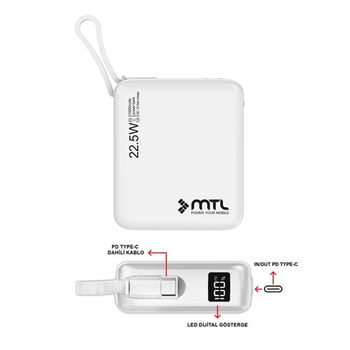 MT4540 10.000 MAH DAHİLİ KABLOLU 22.5 WATT TURBO ŞARJ POWERBANK /12/96