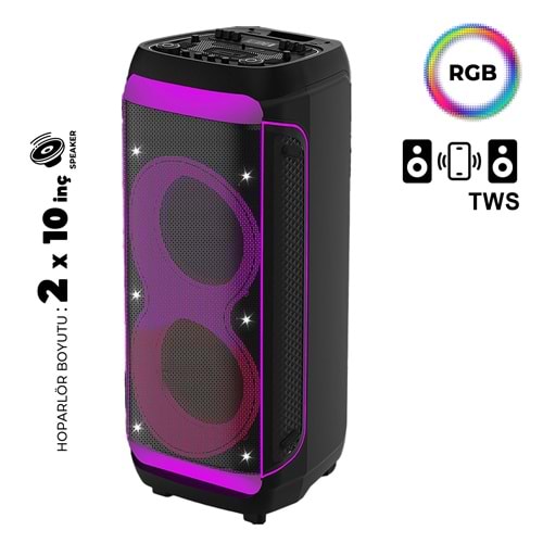MEİRENDE MRD-1000W 2 X 10 İNÇ PARTYBOX KAREOKE BLUETOOTH SPEAKER