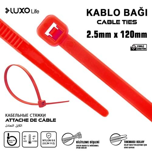 LUXO LİFE 2.5*120 KABLO BAĞ KIRMIZI 200/100/20000