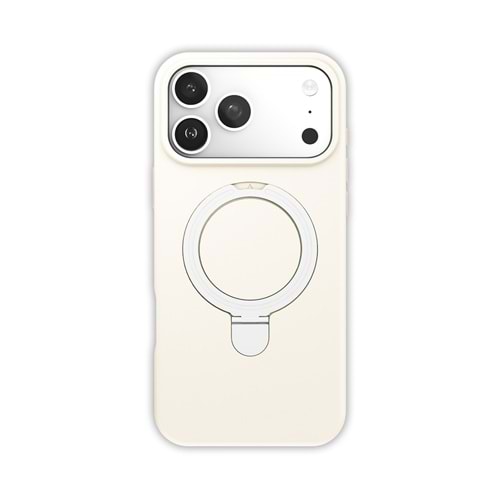 İPHONE 15 PRO MAX MAGSAFE UYUMLU STANDLI SKY-501 SOFT SİLİKON TELEFON KILIFI - ANTİK BEYAZ