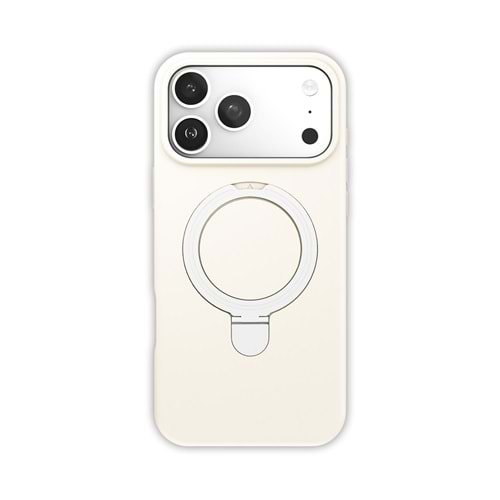 İPHONE 16 PRO MAX MAGSAFE UYUMLU STANDLI SKY-501 SOFT SİLİKON TELEFON KILIFI - ANTİK BEYAZ