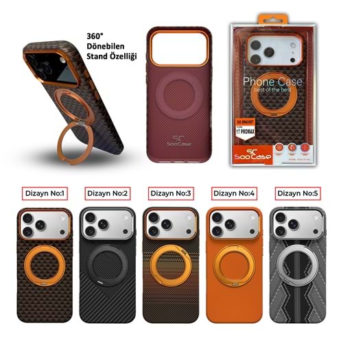 İPHONE 14 PRO MAX MAGSAFE UYUMLU 360 STAND ÖZELLİKLİ KARBON PREMİUM SOO-810 TELEFON KAPAK - DİZAYN NO-3