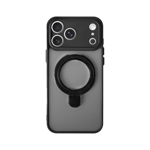 İPHONE 16 PRO MAX MAGSAFE UYUMLU STAND YÜZÜKLÜ SKY-500 SİLİKON TELEFON KILIF - SİYAH