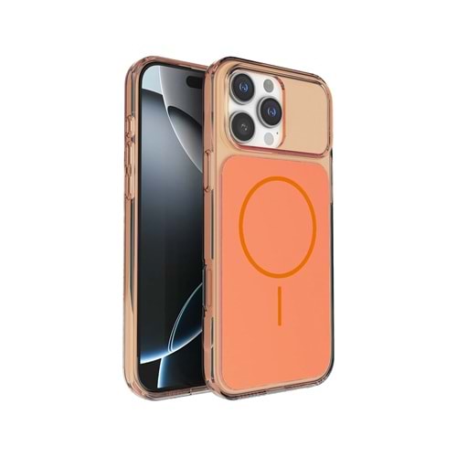 İPHONE 17 PRO MAGSAFE UYUMLU MAGSAFE ANİMASYONLU PREMİUM SOO-802 SİLİKON TELEFON KILIF - TURUNCU