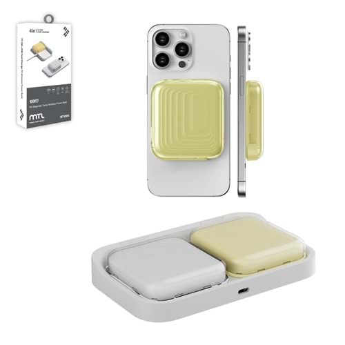 MT4565 10.000 MAH 4İN1 İKİZ ŞARJ İSTASYONLU 37.5W MAGSAFE POWERBANK 60/SARI-BEYAZ