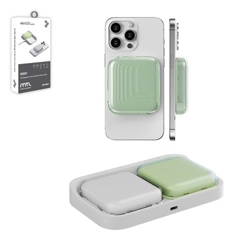 MT4565 10.000 MAH 4İN1 İKİZ ŞARJ İSTASYONLU 37.5W MAGSAFE POWERBANK 60/ YEŞİL-BEYAZ