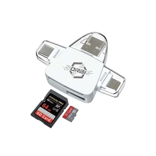 RB-500 TYPE-C + LİGHTNİNG İPHONE + USB GİRİŞLİ 3İN1 HAFIZA KART OKUYUCU TAK ÇALIŞTIR /14/140