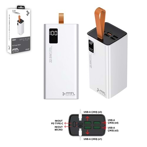 MT4551 50.000 MAH 22.5 WATT TURBO ŞARJ POWERBANK - BEYAZ