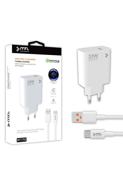 MT1753 33W QC 4.0 TURBO USB ÇIKIŞLI TYPE-C EV ŞARJ CİHAZI /10/200
