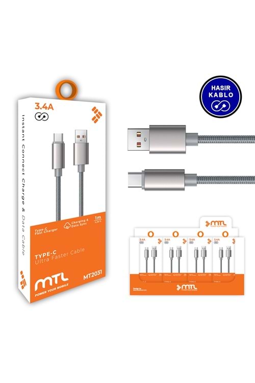 MT2031 3.4A TYPE C USB ŞARJ DATA KABLO 30/300