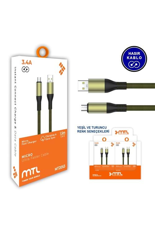MT2053 3.4A 1.5 METRE MİCRO USB ŞARJ DATA KABLO 10/200