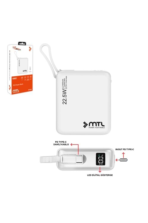MT4540 10.000 MAH DAHİLİ KABLOLU 22.5W TURBO ŞARJ POWERBANK /12/96
