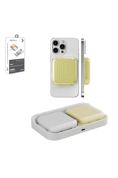 MT4565 10.000 MAH 4İN1 İKİZ ŞARJ İSTASYONLU 37.5W MAGSAFE POWERBANK 60/SARI-BEYAZ