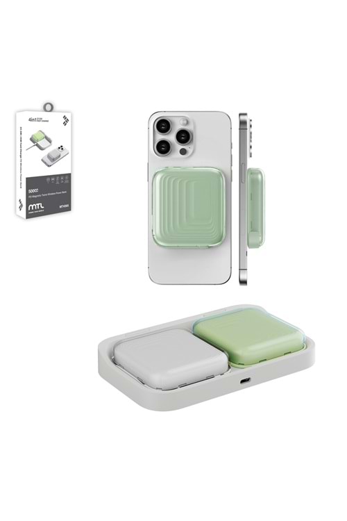 MT4565 10.000 MAH 4İN1 İKİZ ŞARJ İSTASYONLU 37.5W MAGSAFE POWERBANK 60/ YEŞİL-BEYAZ