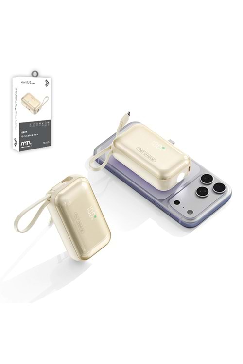 MT4575 10.000 MAH 4İN1 DAHİLİ KABLOLU EL FENERİ STANDLI PD ŞARJ POWERBANK 60/ BEJ