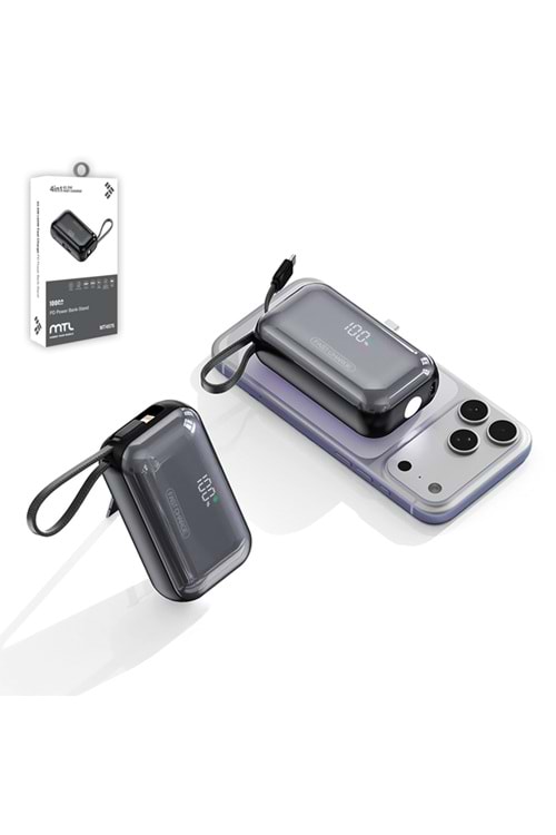 MT4575 10.000 MAH 4İN1 DAHİLİ KABLOLU EL FENERİ STANDLI PD ŞARJ POWERBANK 60/SİYAH