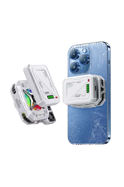 MT8464 BUZ ETKİLİ ŞARJLI + POWERBANKLI DİGİTAL GÖSTERGELİ GAMİNG TELEFON SOĞUTUCU - BEYAZ /100