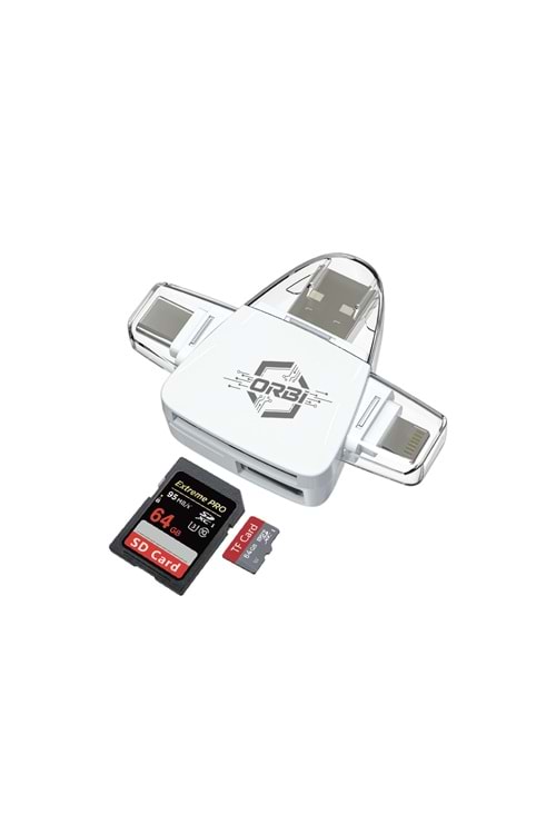 RB-500 TYPE-C + LİGHTNİNG İPHONE + USB GİRİŞLİ 3İN1 HAFIZA KART OKUYUCU TAK ÇALIŞTIR /14/140