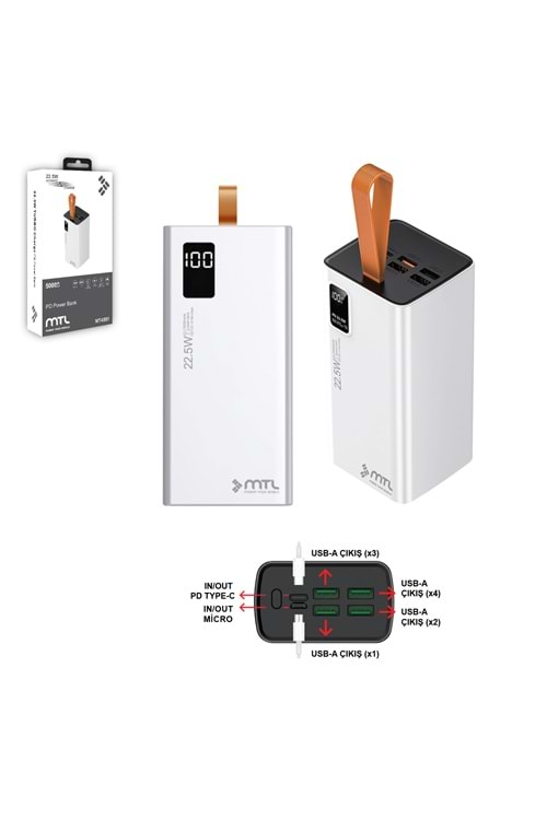 MT4551 50.000 MAH 22.5 WATT TURBO ŞARJ POWERBANK /20 - BEYAZ