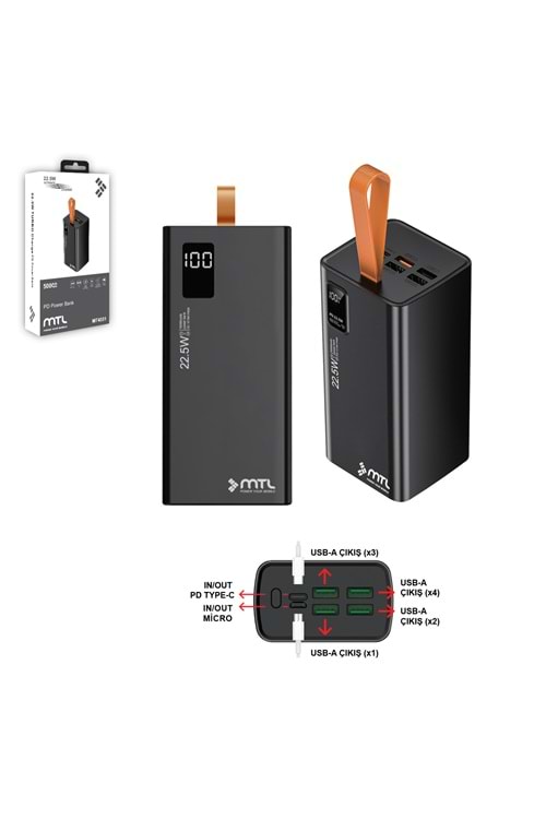 MT4551 50.000 MAH 22.5 WATT TURBO ŞARJ POWERBANK /20 - SİYAH