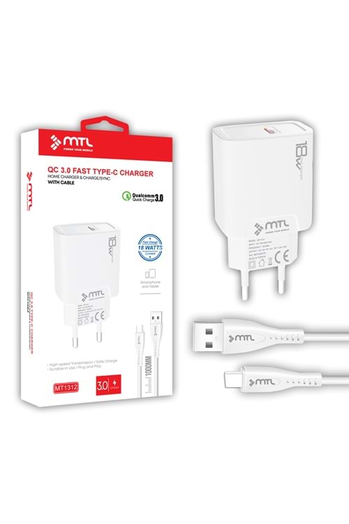 MT1312 18W QC 3.0 HIZLI USB ÇIKIŞLI TYPE-C USB EV ŞARJ CİHAZI /10/200