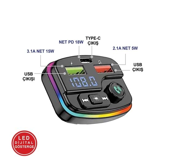 MT9878 38 WATT PD ŞARJLI BLUETOOTH FM MODÜLATÖR FM MODÜLATOR