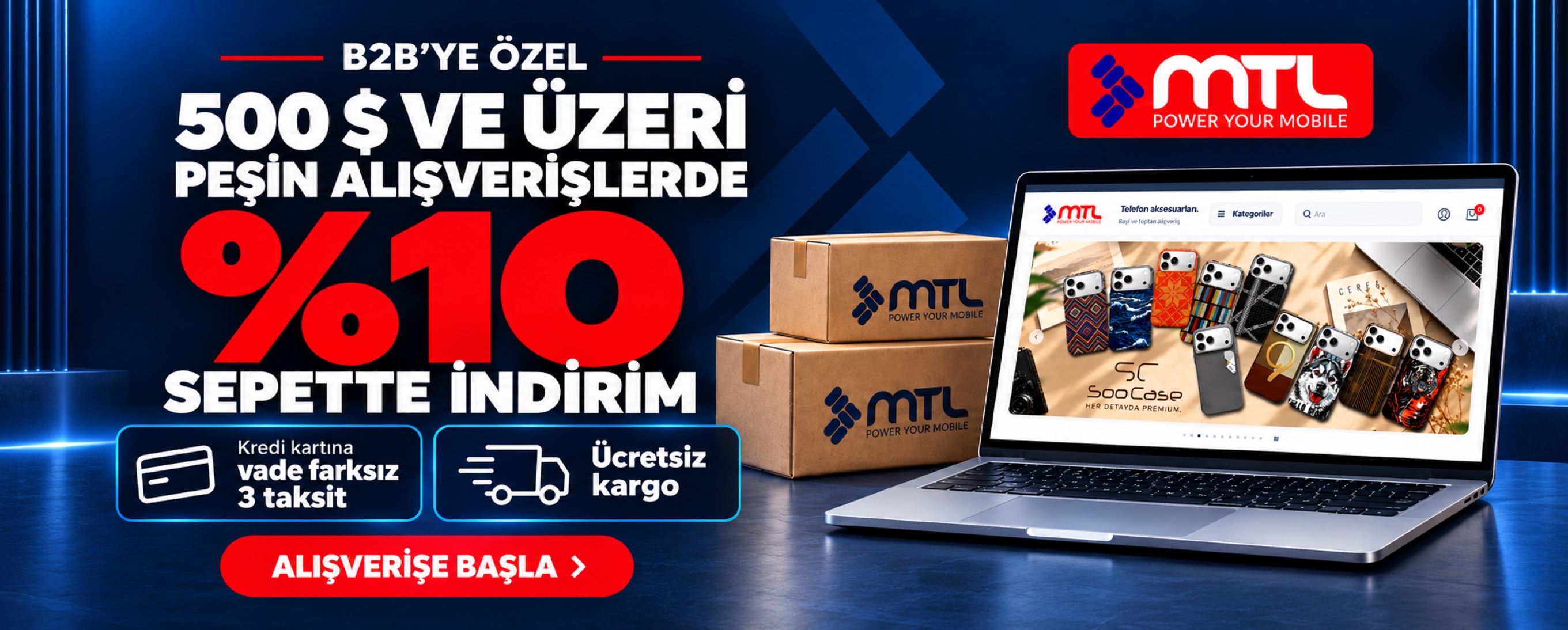 B2B’ye özel: 500 dolar ve üzeri peşin alışverişlerde sepette 10 indirim.