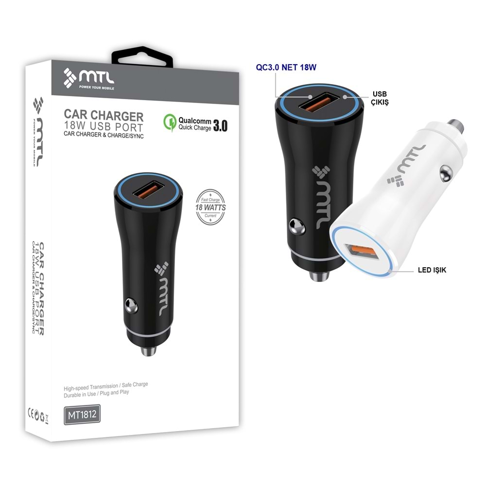 MT1812 18W QC 3.0 HIZLI USB ÇIKIŞLI USB ARAÇ ŞARJ ADAPTÖR /100