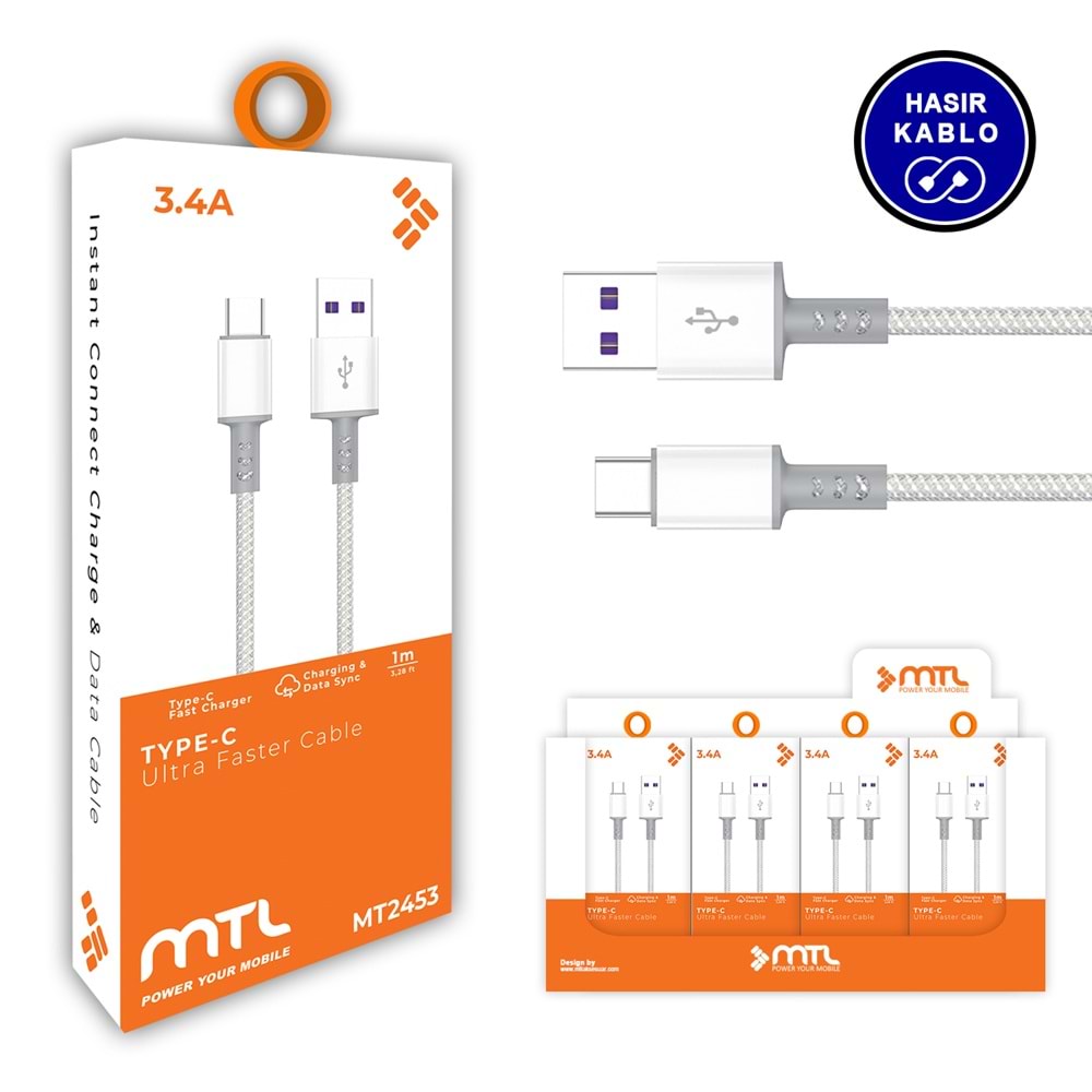 MT2453 3.4A TYPE-C USB ŞARJ DATA KABLO 30/240