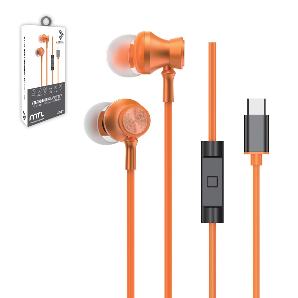 MT297 TYPE-C STEREO KABLOLU KULAKLIK 10/200 - TURUNCU