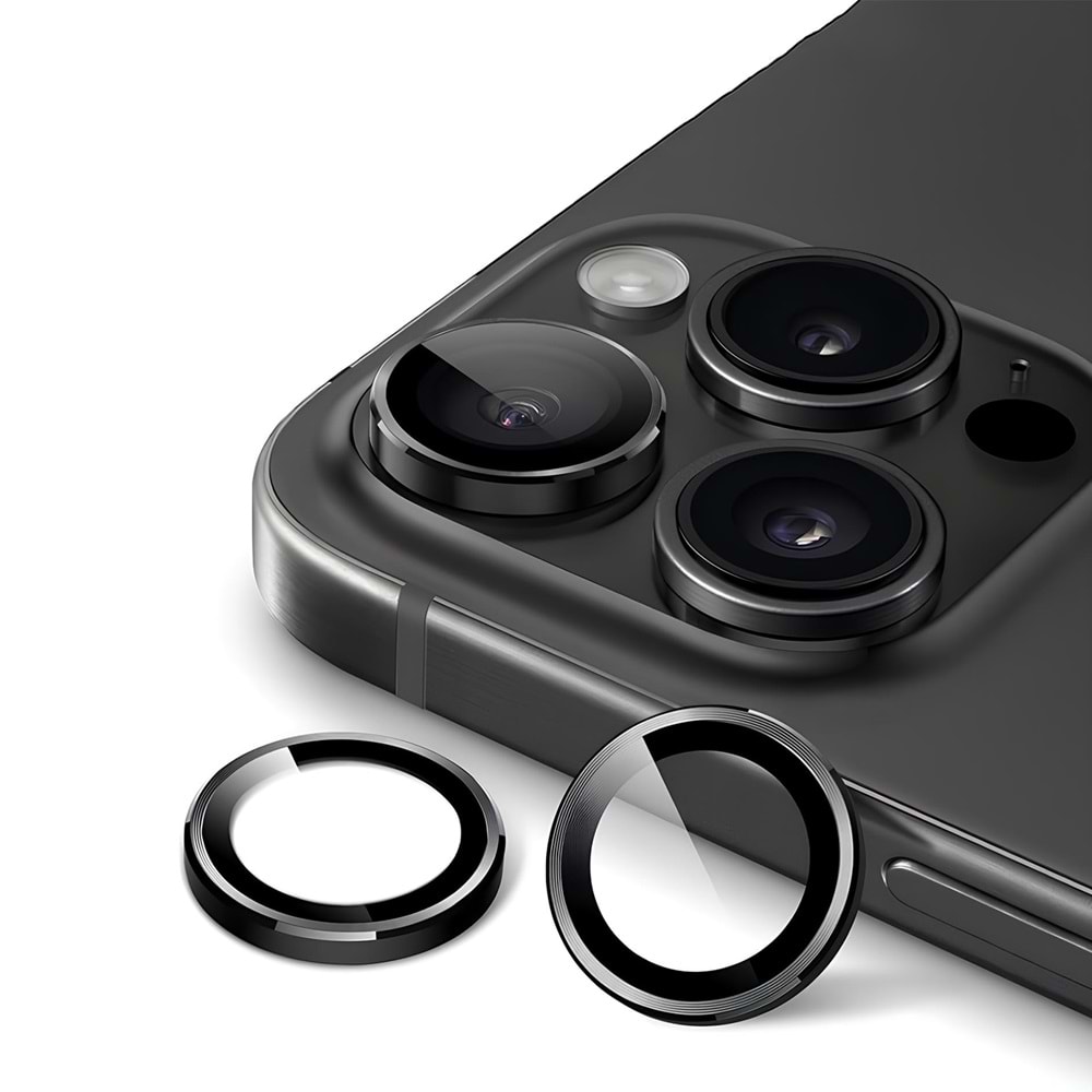 IPHONE 15 PRO / IPHONE 15 PRO MAX SAFİR LENS KORUMA - BLACK TİTANİUM