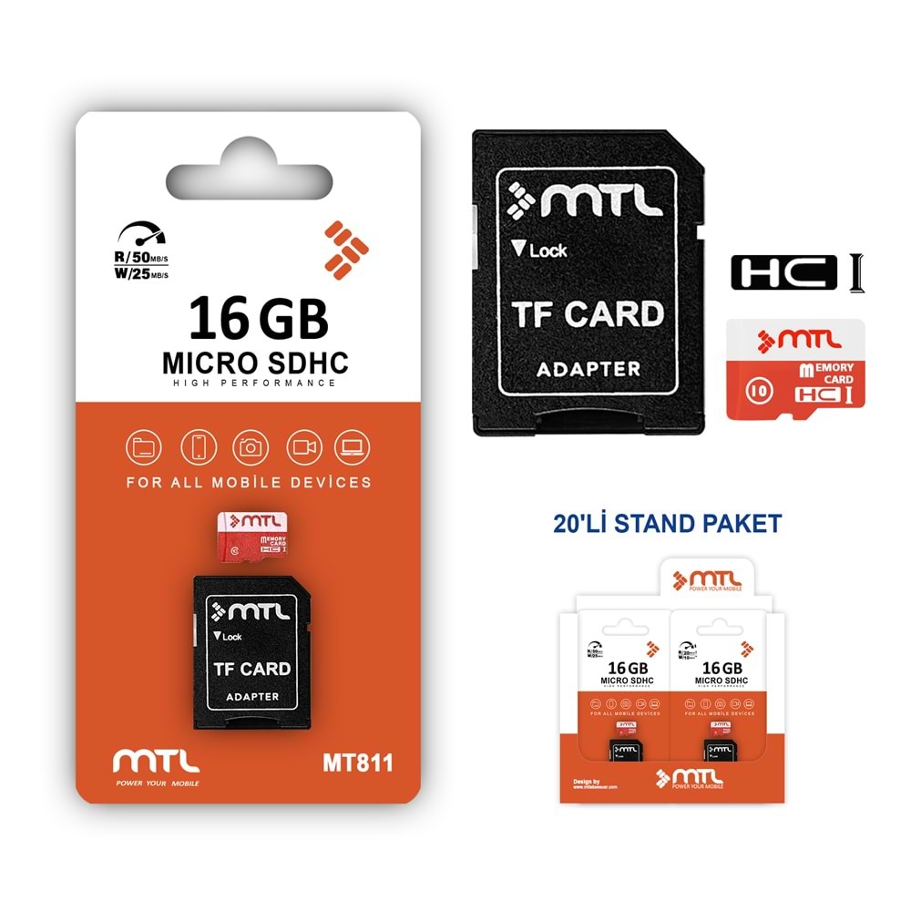 MT811 16 GB MEMORY MİCRO SD KART+ DÖNÜŞTÜRÜCÜ ADAPTÖR /20
