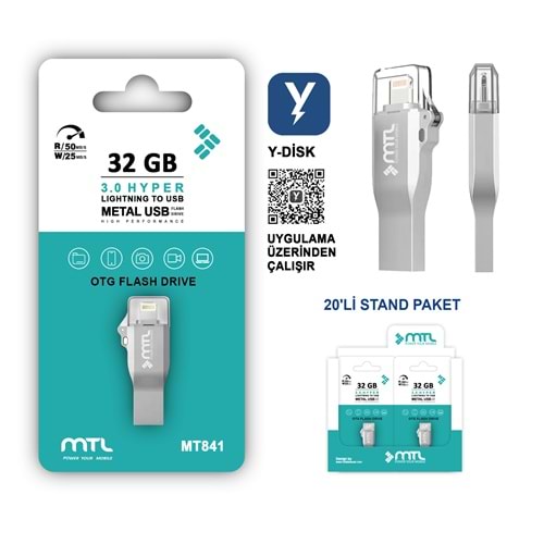 MT841 32 GB 3.0 HYPER LİGHTNİNG TO USB METAL DÖNÜŞTÜRÜCÜ FLASH BELLEK /20