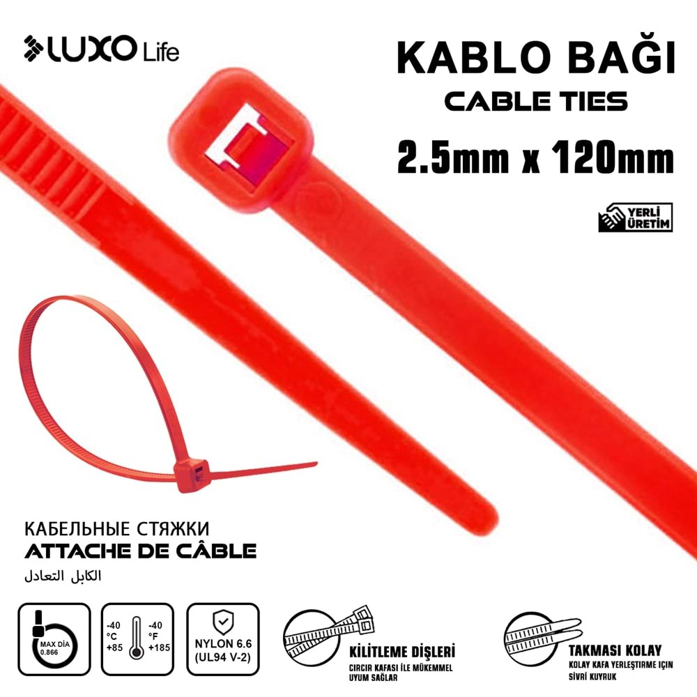 LUXO LİFE 2.5*120 KABLO BAĞ KIRMIZI 200/100/20000