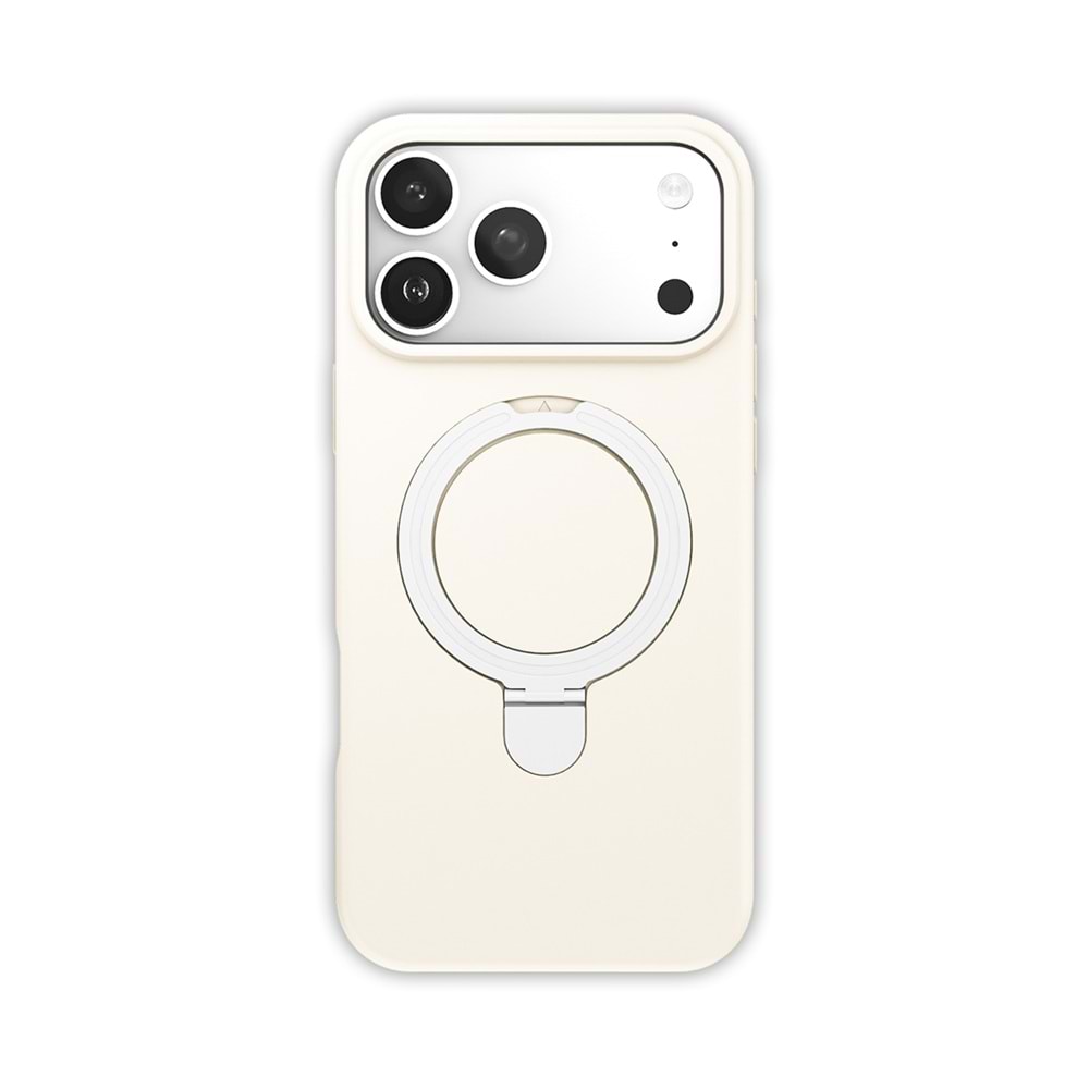 İPHONE 15 PRO MAX MAGSAFE UYUMLU STANDLI SKY-501 SOFT SİLİKON TELEFON KILIFI - ANTİK BEYAZ