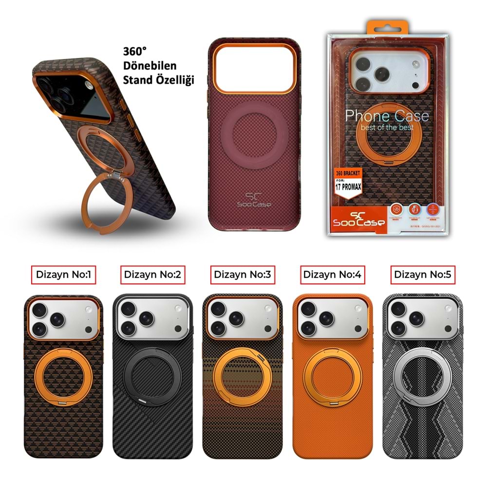 İPHONE 14 PRO MAX MAGSAFE UYUMLU 360 STAND ÖZELLİKLİ KARBON PREMİUM SOO-810 TELEFON KAPAK - DİZAYN NO-4