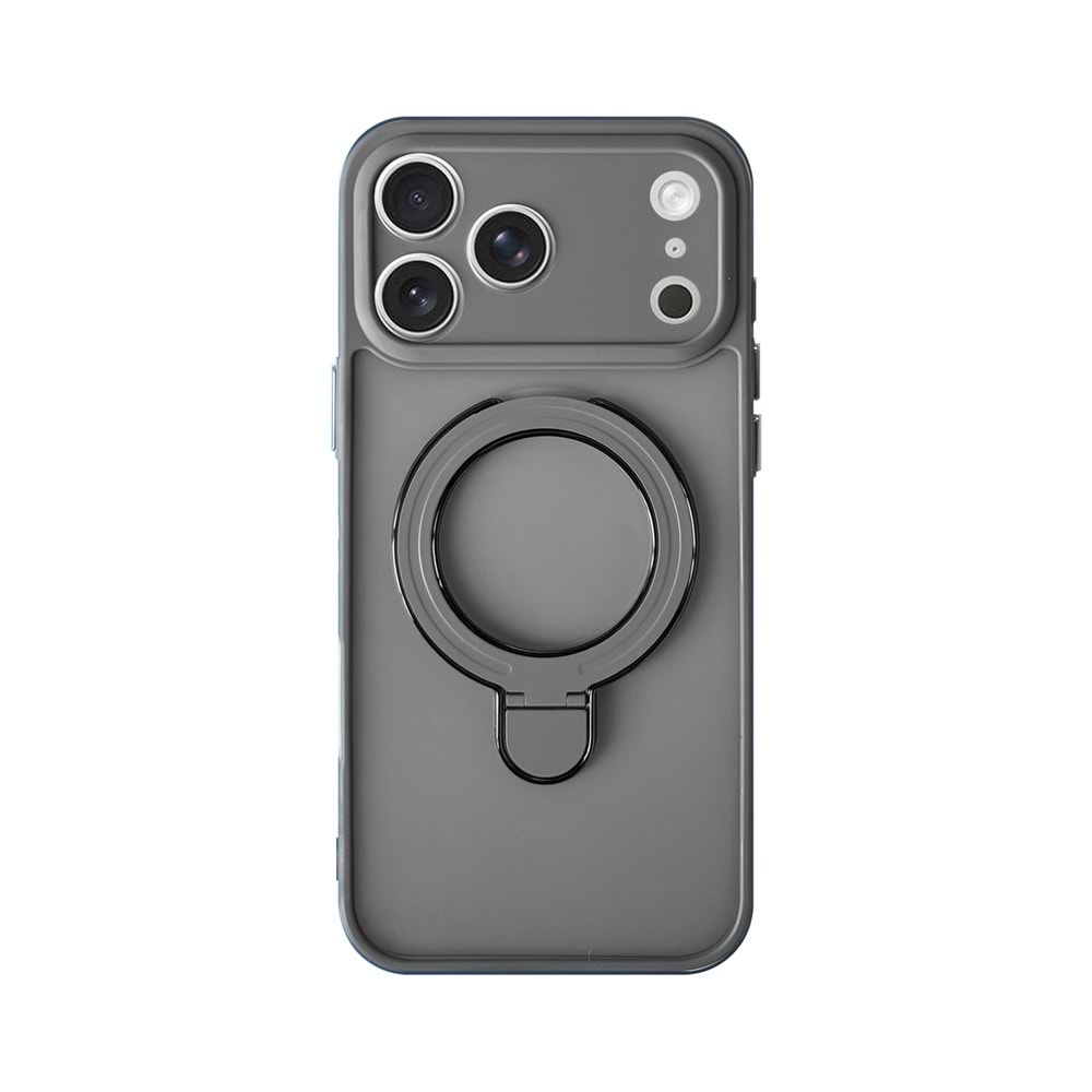 İPHONE 15 PRO MAX MAGSAFE UYUMLU STAND YÜZÜKLÜ SKY-500 SİLİKON TELEFON KILIF - GRI