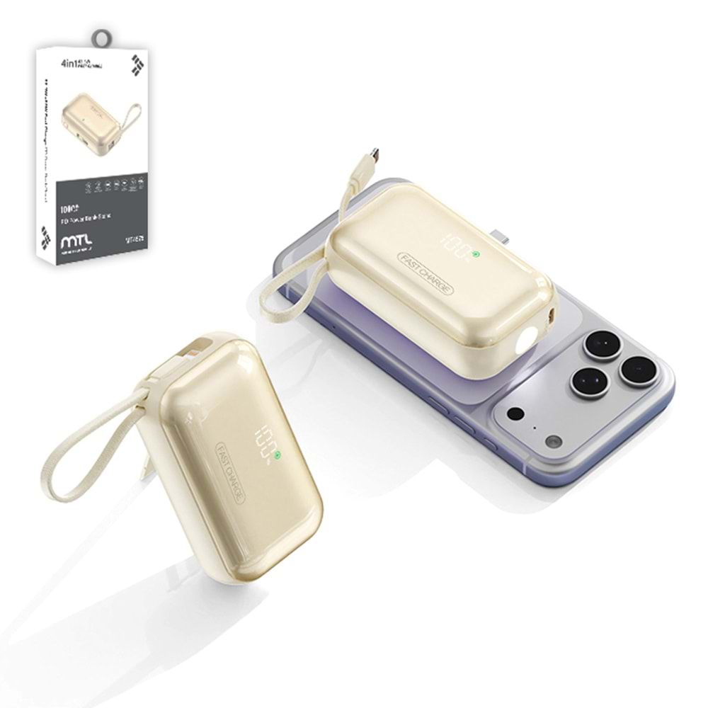 MT4575 10.000 MAH 4İN1 DAHİLİ KABLOLU EL FENERİ STANDLI PD ŞARJ POWERBANK 60/ BEJ