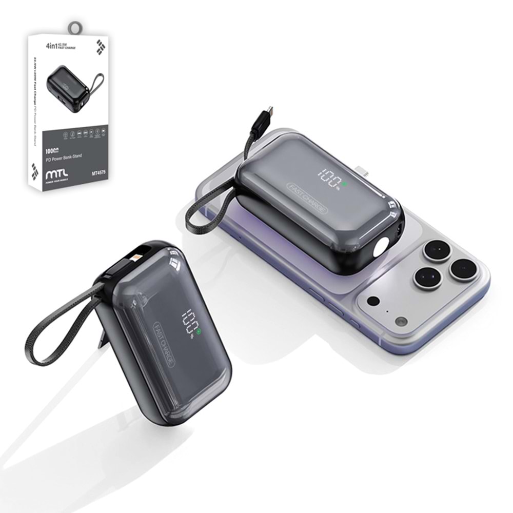 MT4575 10.000 MAH 4İN1 DAHİLİ KABLOLU EL FENERİ STANDLI PD ŞARJ POWERBANK 60/SİYAH