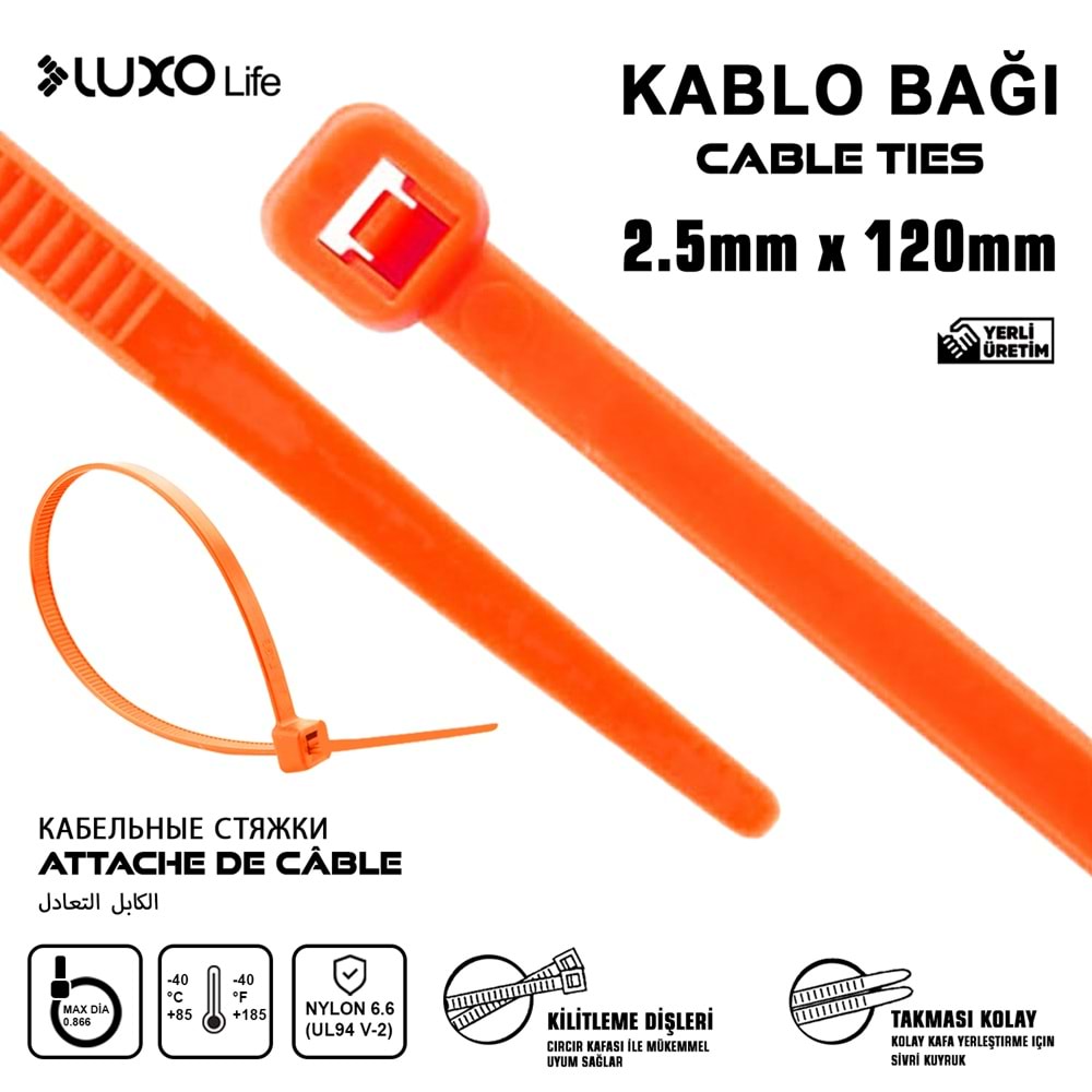 LUXO LİFE 2.5*120 KABLO BAĞ TURUNCU 200/100/20000