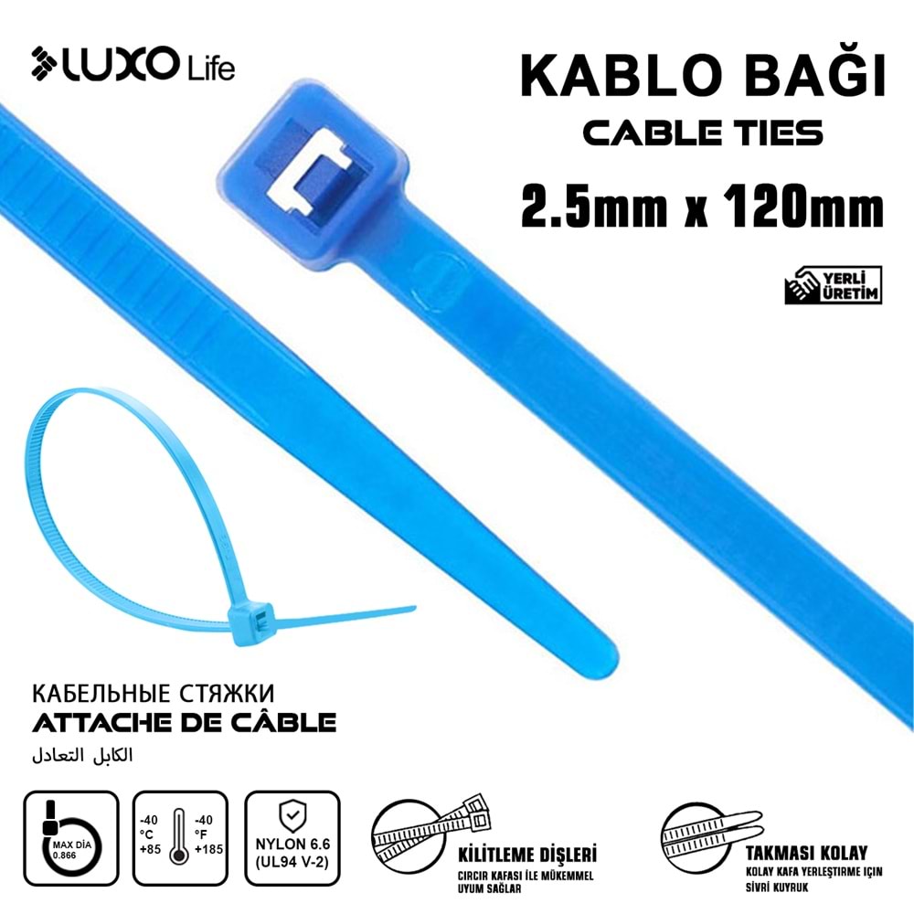 LUXO LİFE 2.5*120 KABLO BAĞ MAVİ 200/100/20000