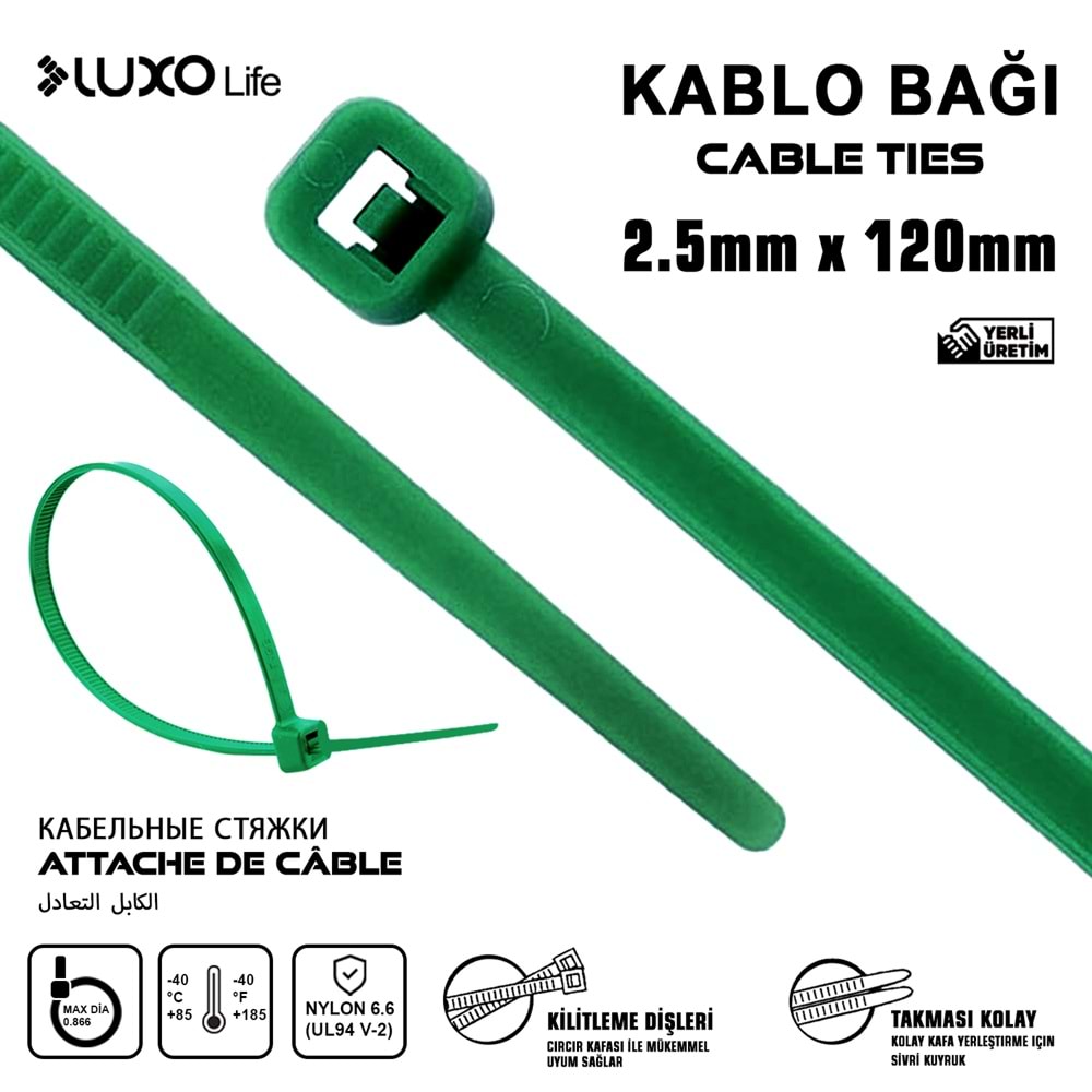 LUXO LİFE 2.5*120 KABLO BAĞ YEŞİL 200/100/20000