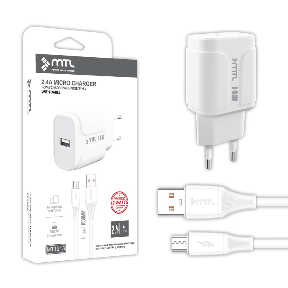 MT1213 12W 2.4A USB ÇIKIŞLI MİCRO KABLOLU EV ŞARJ CİHAZI /10/200