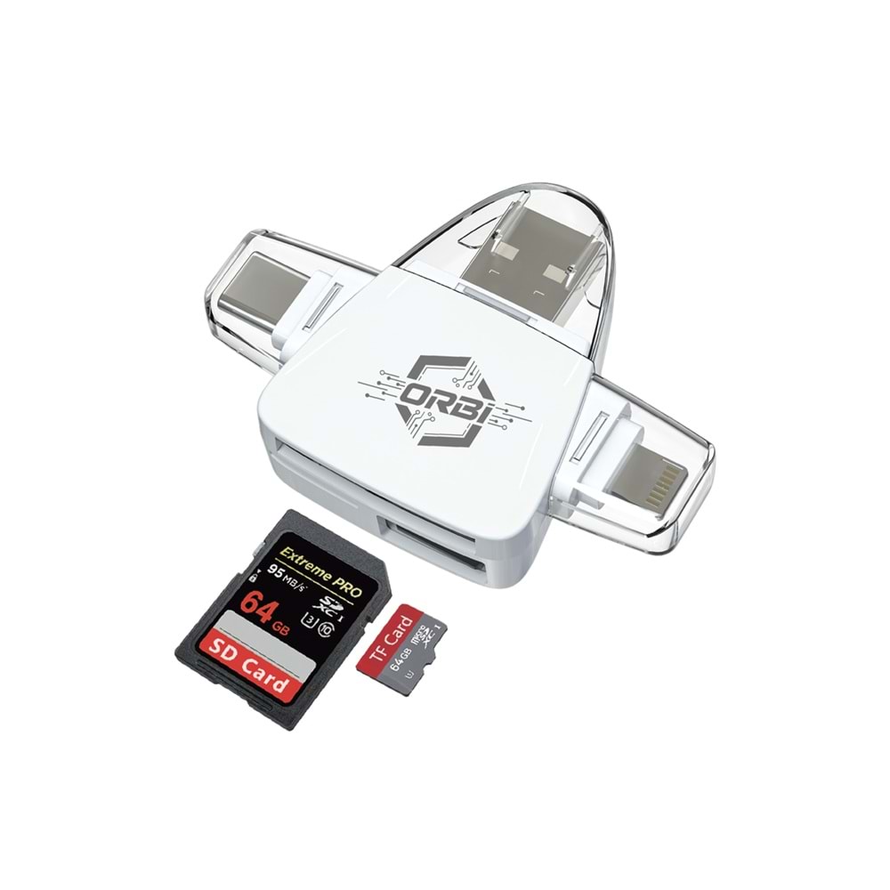 RB-500 TYPE-C + LİGHTNİNG İPHONE + USB GİRİŞLİ 3İN1 HAFIZA KART OKUYUCU TAK ÇALIŞTIR /14/140