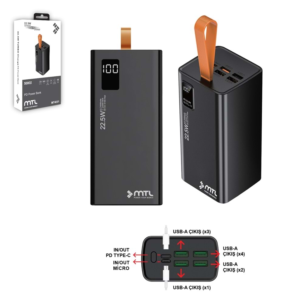 MT4551 50.000 MAH 22.5 WATT TURBO ŞARJ POWERBANK - SİYAH