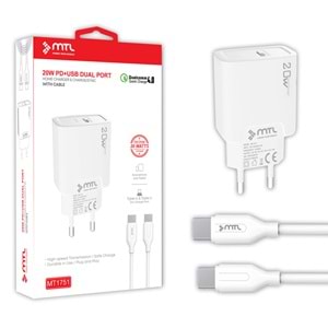 MT1751 20W QC4.0 HIZLI PD TYPE-C PORT + USB PORT ÇİFT GİRİŞ TYPE-C TYPE-C EV ŞARJ CİHAZI /10/200